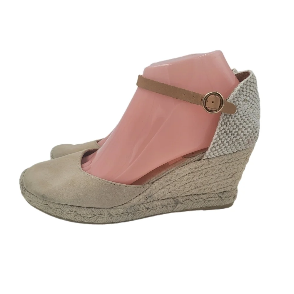 Kanna Laura espadrille wedge sandals suede and hemp size 9 new